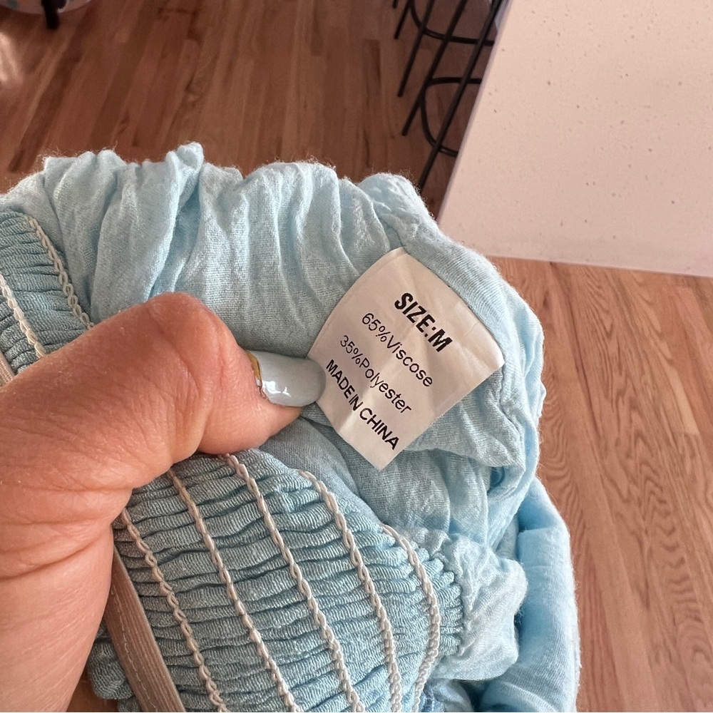 puff sleeve open back mini dress light blue princess costume summer vacation Med - Picture 14 of 15